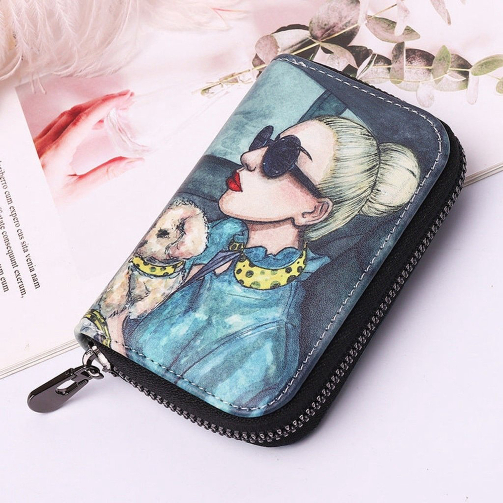 Women's Zipper Wallet Lady With Dog